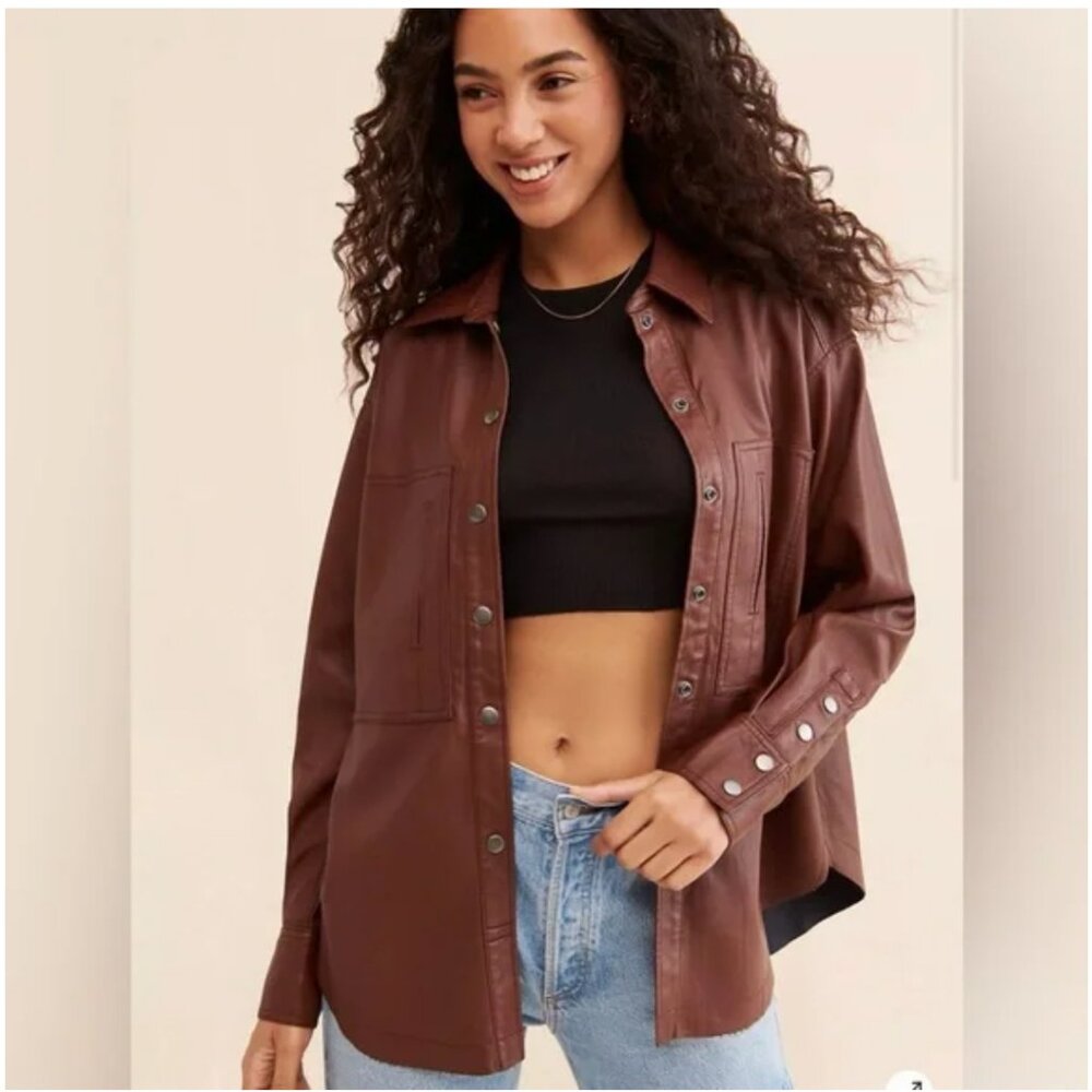 We the Free Easy Rider Faux Leather Shacket XS